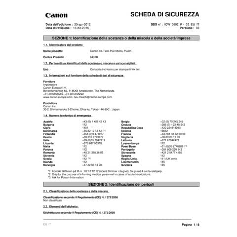 Serbatoio inchiostro alta capacità PGI-550XL PGBK Canon nero 6431B001